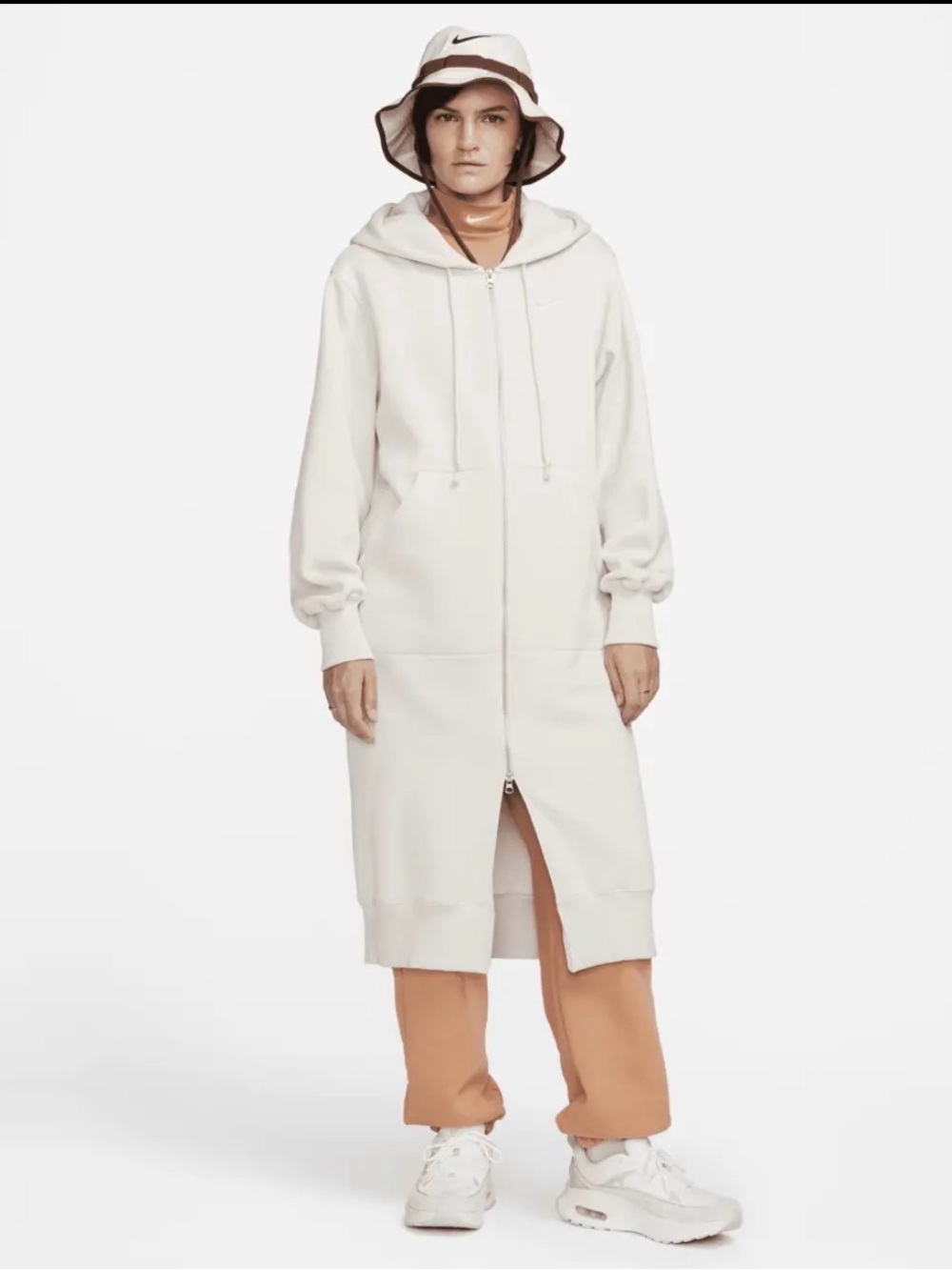 Nike Cream Long Zip Hoodie Dress with Hood